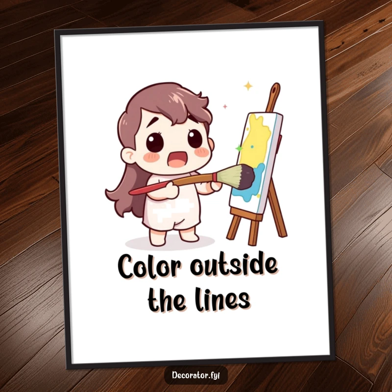 Funny Poster: A surprised character is caught mid-stroke with a giant paintbrush, adding a colorful splash.