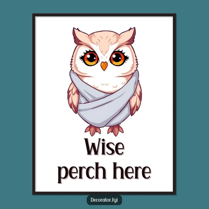 Funny Whimsical Owl Poster: Twinkling Eyes Draping Fabric Art for Humorous Home Decor