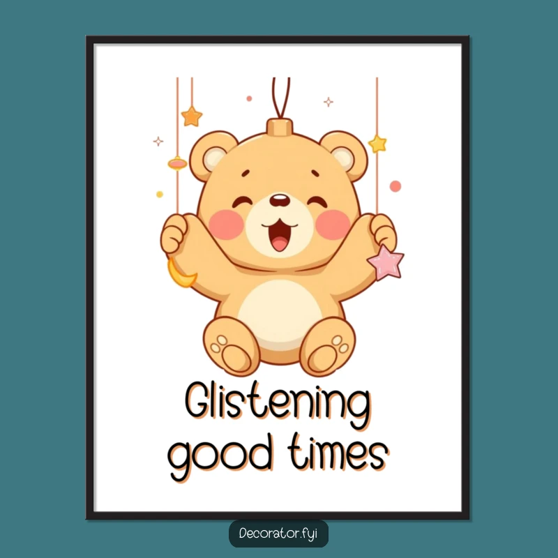 Funny Bear Cub Ornament Poster: Vibrant Holiday Art Print, Perfect Funny Gift