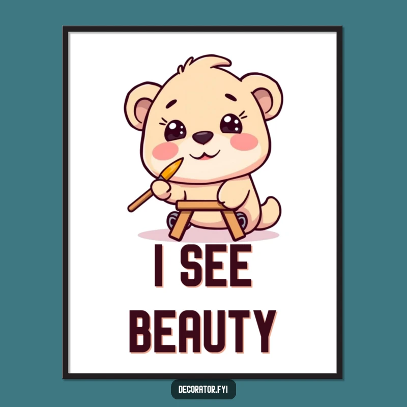 Funny Art Poster: Character Balancing Paintbrush, Hilarious Wall Decor Funny Gift