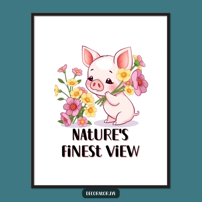 Funny Piglet Flower Poster: Hilarious Wall Art for a Cheerful and Blooming Home!