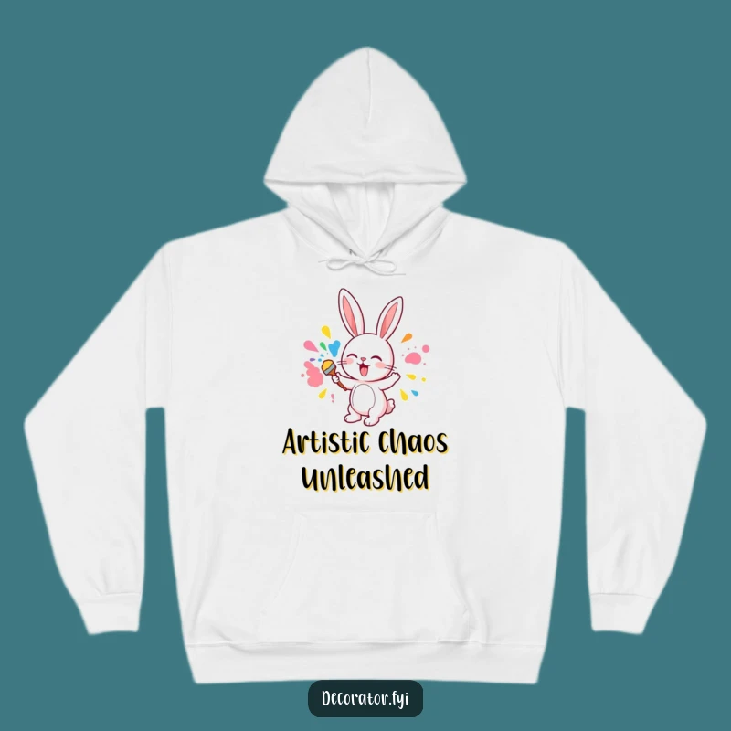Funny Cute Bunny Painting Hoodie, Cozy Artist Gift, Colorful Bunny Comfort Wear