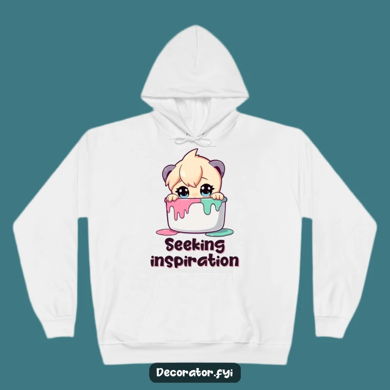 Cozy Funny Artist Hoodie: Curious Character Peering into Paint Pot, Ultimate Funny Gift