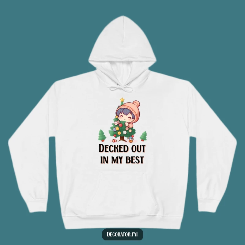 Funny Festive Character Hoodie: Stay Warm and Merry with this Holiday Decorating Design