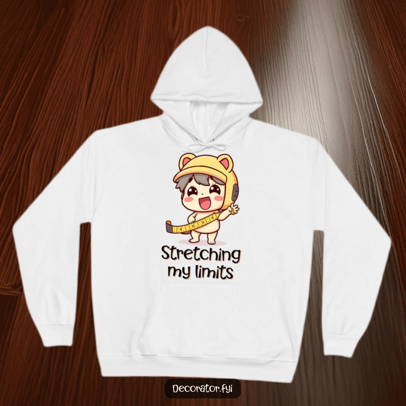 Funny Hoodie: A delighted character enthusiastically extending a tape measure, embodying DIY passion and humor.