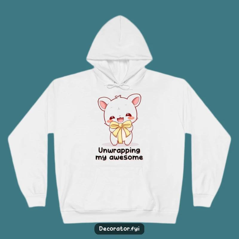 Funny Hoodie: Playful Character Unwraps Present, Cozy & Hilarious Gift for Any Occasion