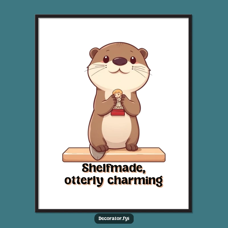 Free Printable Otter Shelf Wall Art - Whimsical Decor, Downloadable Art Gift