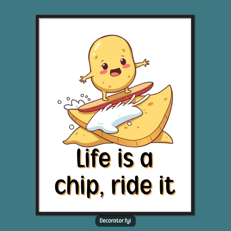 Free Printable Surfing Potato Wall Art: Funny Chip Wave Downloadable Decor
