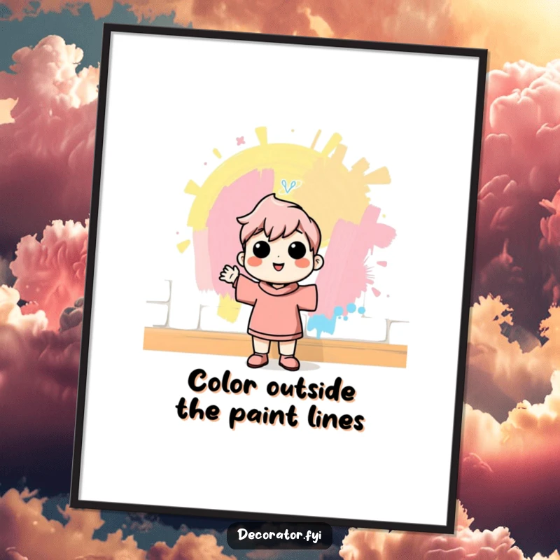 Funny Free Printable Wall Art: Cheerful character admiring a freshly painted wall with immense pride and a smile.