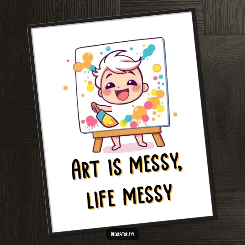 Funny Free Printable Wall Art: A happy character gleefully splattering vibrant paint onto a canvas with a broad brush.