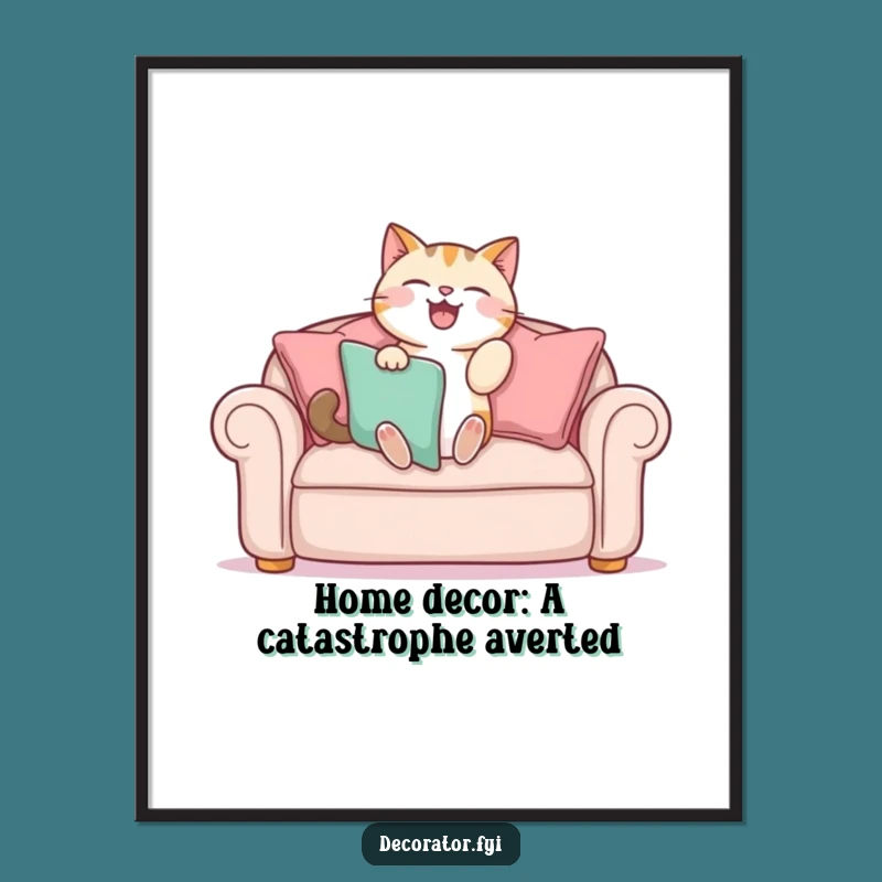 Funny Free Printable Wall Art: Cat Cushion Chaos, Quirky Decor, Downloadable Art!