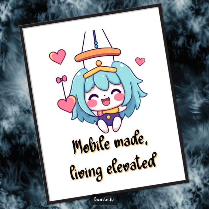 Funny Free Printable Wall Art: Character joyfully hangs a whimsical mobile, adding quirky charm to any room.