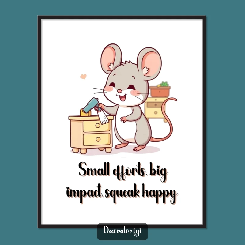 Funny Free Printable Wall Art: Cheerful Mouse Dusting, Humorous Downloadable Decor Gift