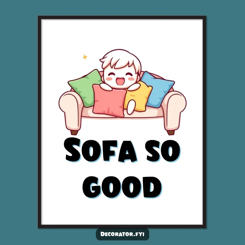 Free Printable Wall Art: Funny Cushion Arranging Character - Humorous DIY Decor