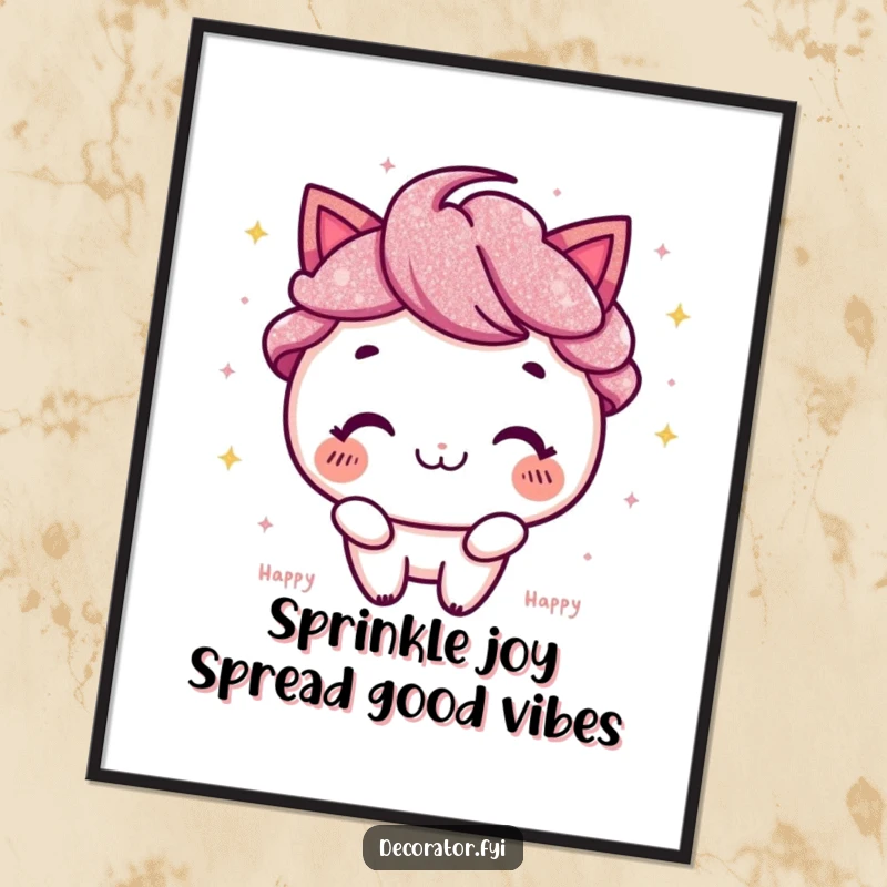 Funny Free Printable Wall Art: A happy character gleefully sprinkling a cascade of sparkling glitter, creating a festive and joyful visual.