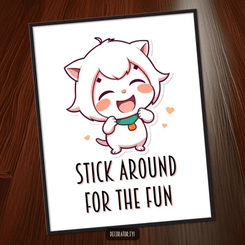 Funny Free Printable Wall Art: Mischievous character in a fit of giggles, playfully sticking a hilarious, eye-catching sticker on a wall.