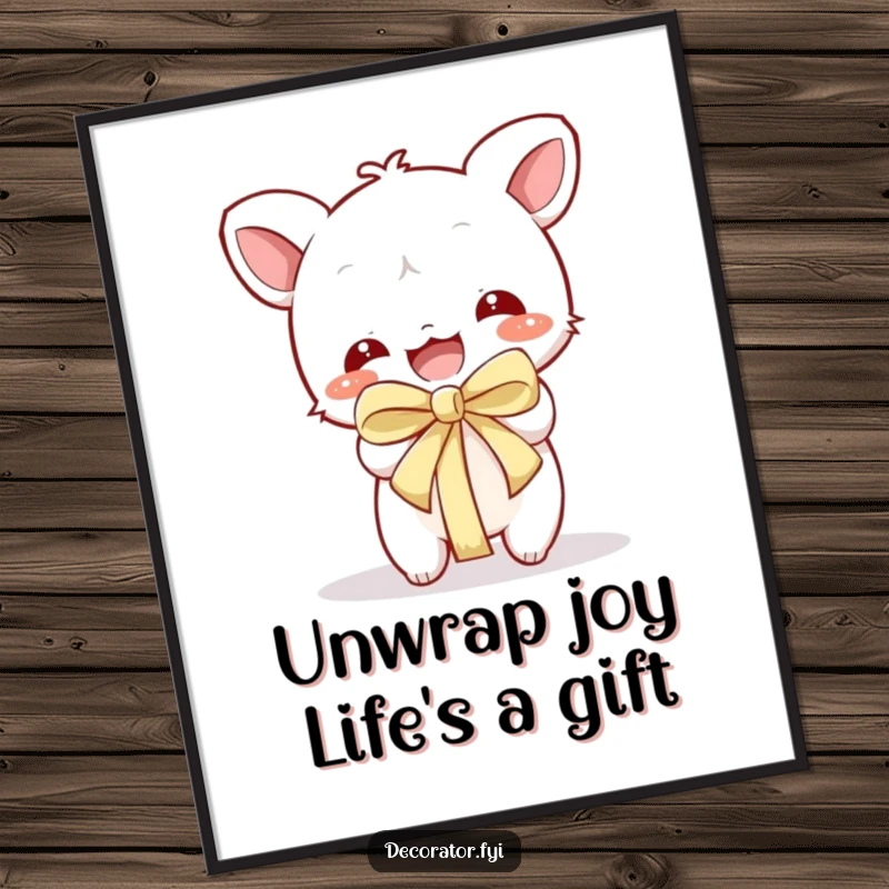 Funny Free Printable Wall Art: A character in mid-action, excitedly unwrapping a gift with great anticipation and playful energy.