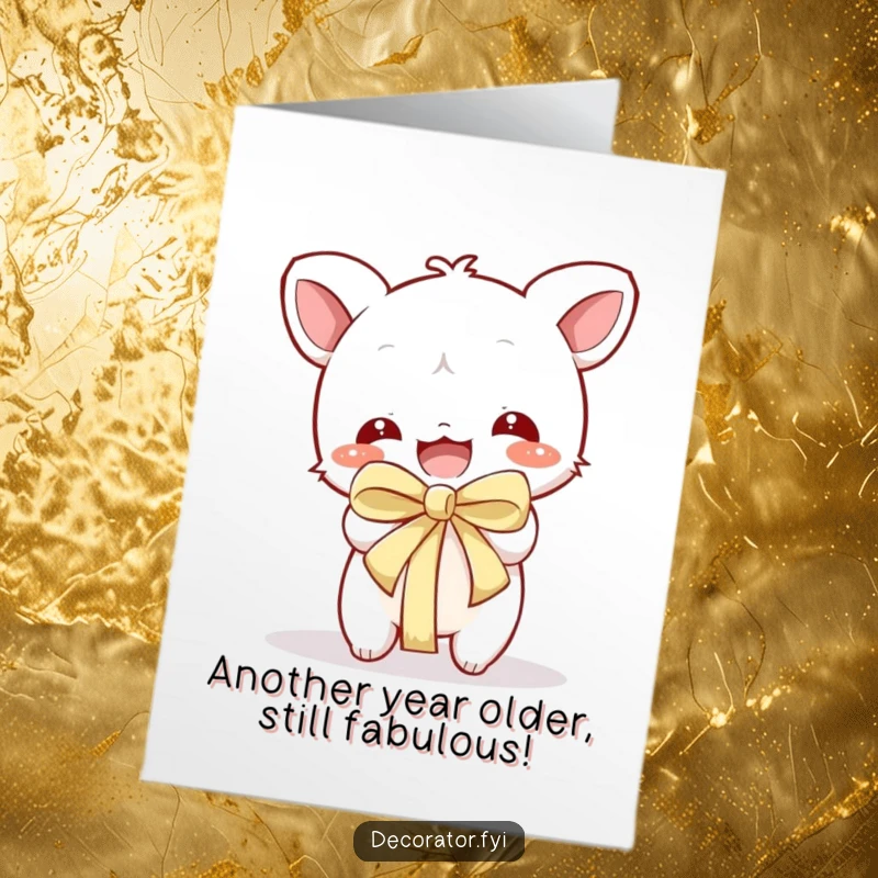 Funny Free Printable Birthday Card: Energetic character joyfully tearing open a present, symbolizing surprise and delight for a gift.