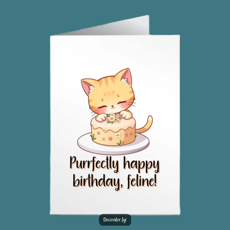 Free Printable Birthday Card: Cat Decorating Cake, Humorous Downloadable Gift for Bakers