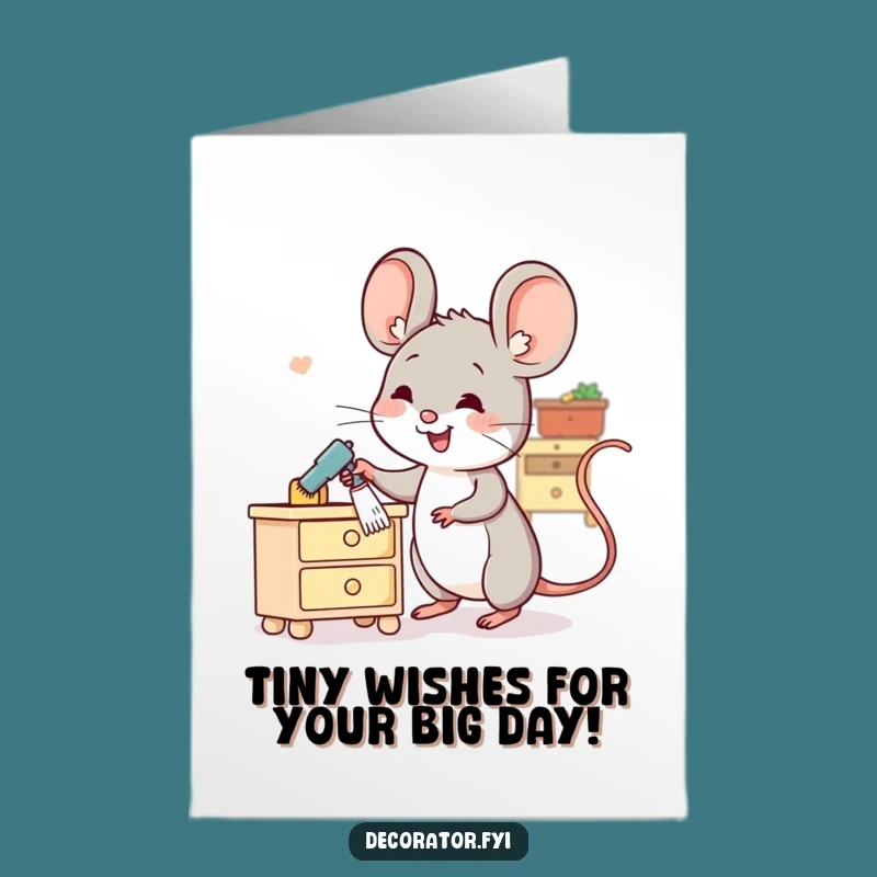 Free Printable Birthday Card: Cheerful Mouse Cleaning, Funny DIY Downloadable Gift