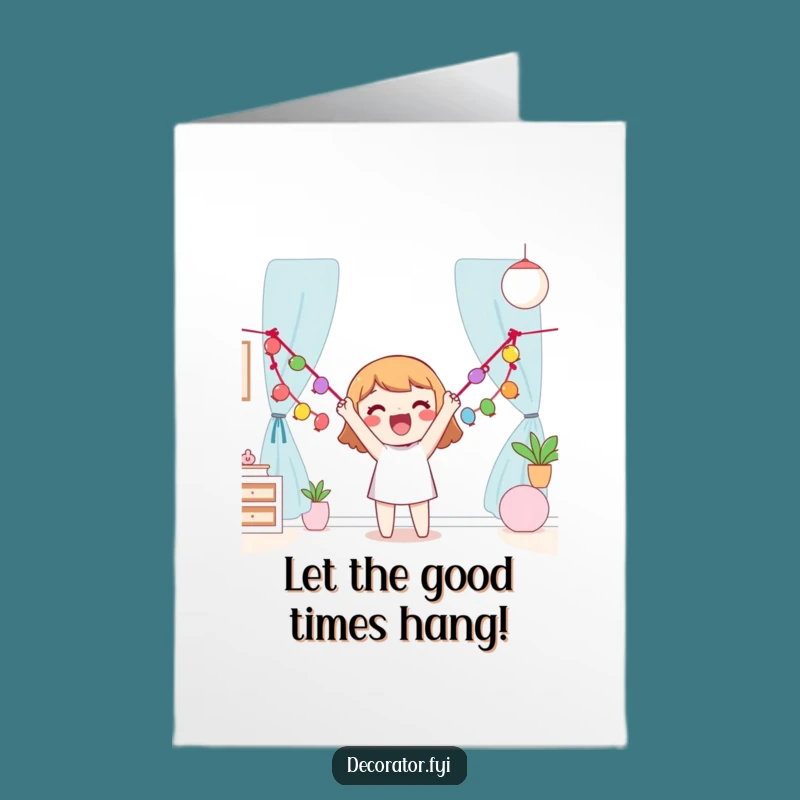 Free Printable Birthday Card: Garland Hanging Character Funny Downloadable Gift