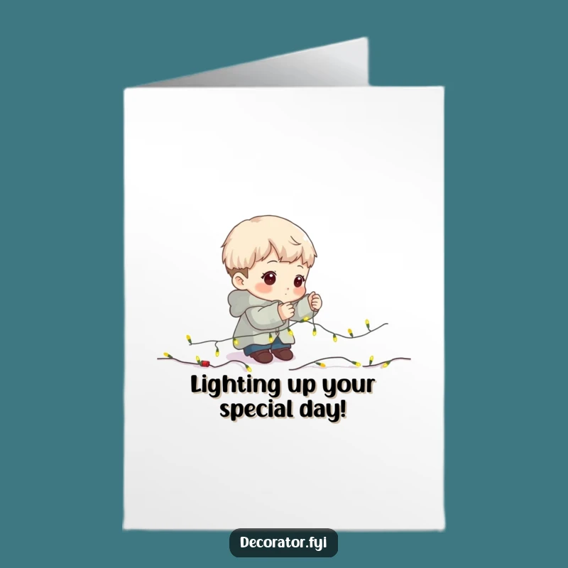 Free Printable Bday Card: Fairy Light Decorator, Determined Character, Funny Downloadable Greeting