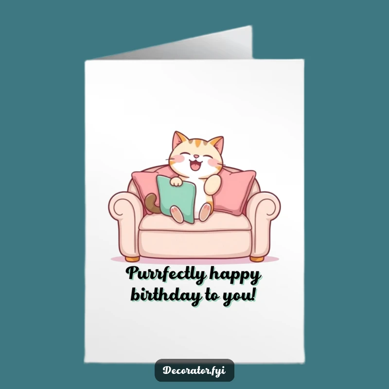 Free Printable Birthday Card: Gleeful Cat Decorator DIY Gift, Funny Birthday Surprise!
