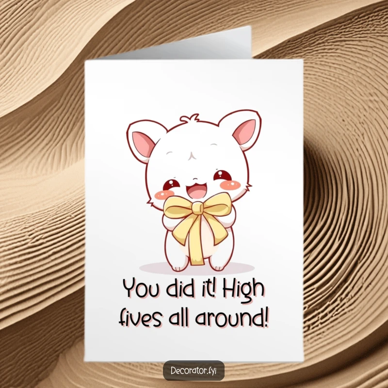 Funny Free Printable Congratulations Card: A character gleefully opening a gift, celebrating success with a playful and exciting unwrapping.