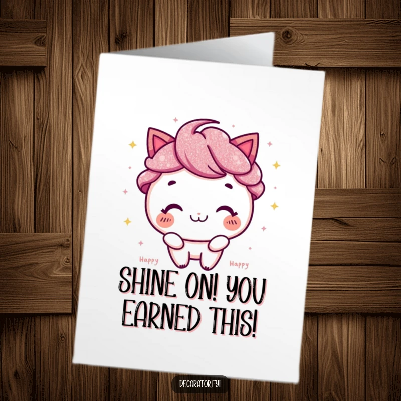 Funny Free Printable Congratulations Card: A character with a huge smile, enthusiastically sprinkling shimmering glitter, signifying big accomplishments.