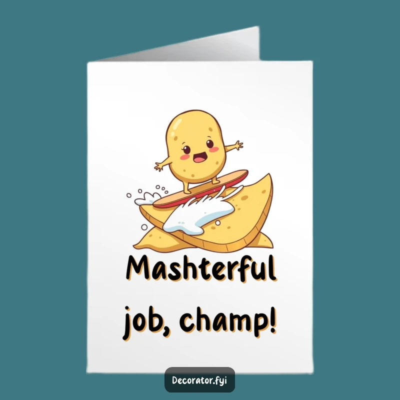Free Printable Surfing Potato Congrats Card: Funny Chip Ride Downloadable