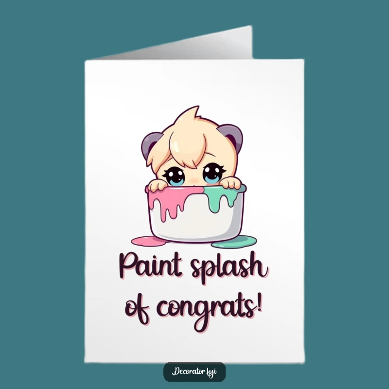 Free Printable Congratulations Card: Curious Character Admires New Achievements with Artistic Flair