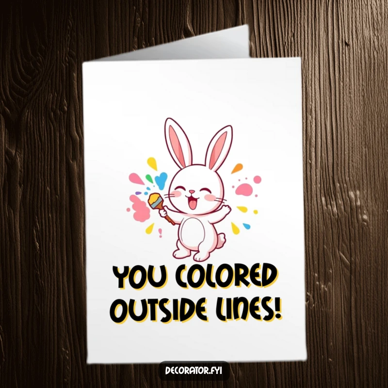Funny Free Printable Congrats Card: An adorable bunny enthusiastically paints a colorful mural on a wall, celebrating achievements!