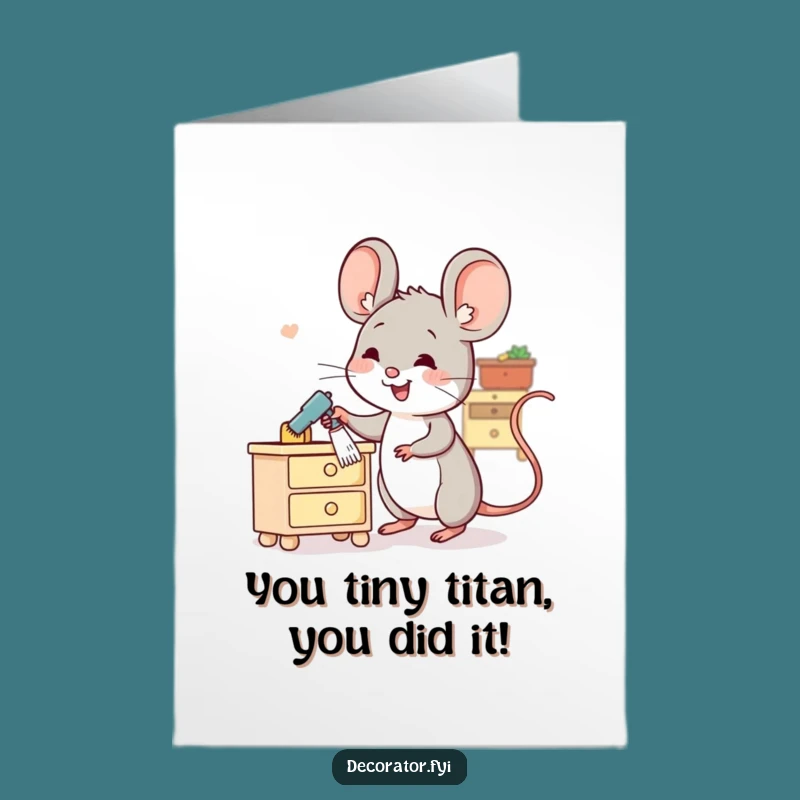 Free Printable Congrats Card: Mouse Cleaning Achievement, Humorous Downloadable Gift