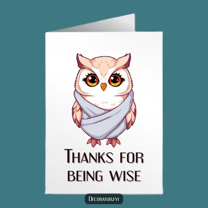 Free Printable Thank You Card: Whimsical Owl Draping Fabric, Twinkling Eyes, Downloadable Gift