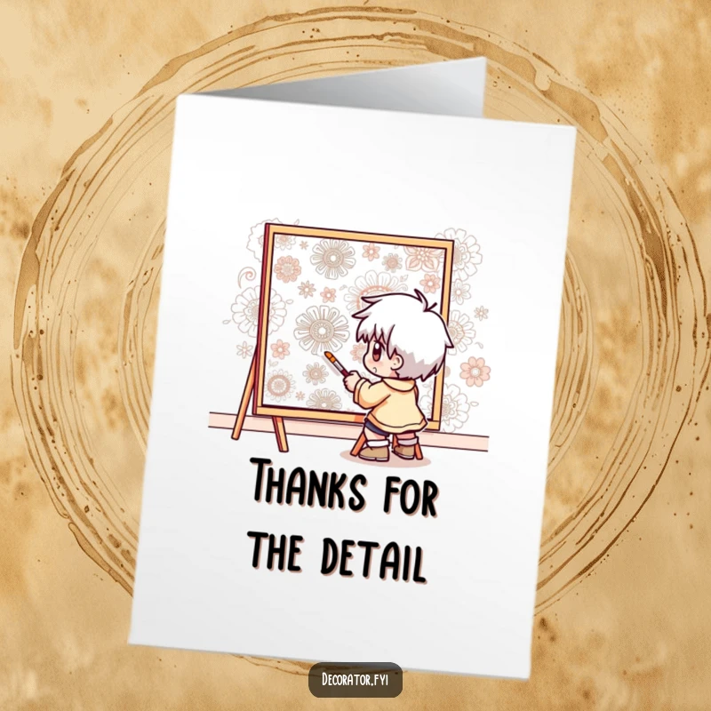 Funny Free Printable Thank You Card: A determined character meticulously painting intricate patterns onto a wall.