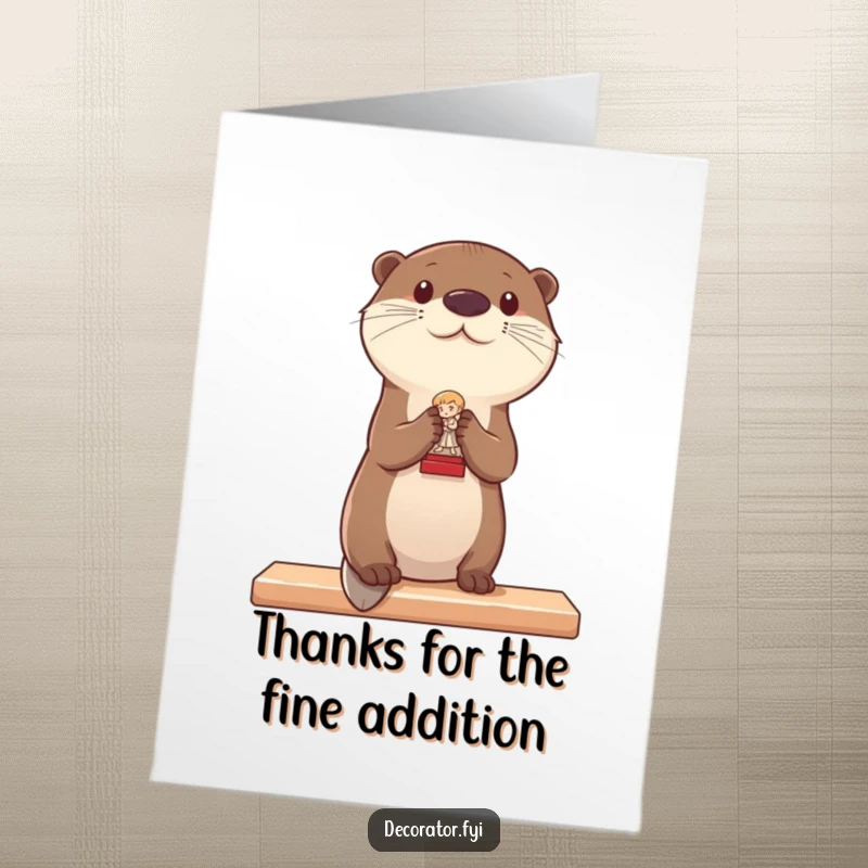 Funny Free Printable Thank You Card: Otter delicately places a tiny statue, offering a thoughtful and humorous thank you.