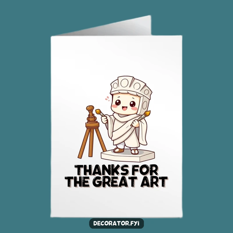Free Printable Thank You Card: Mischievous Character Thanks You with a Statue-like Artful Gesture