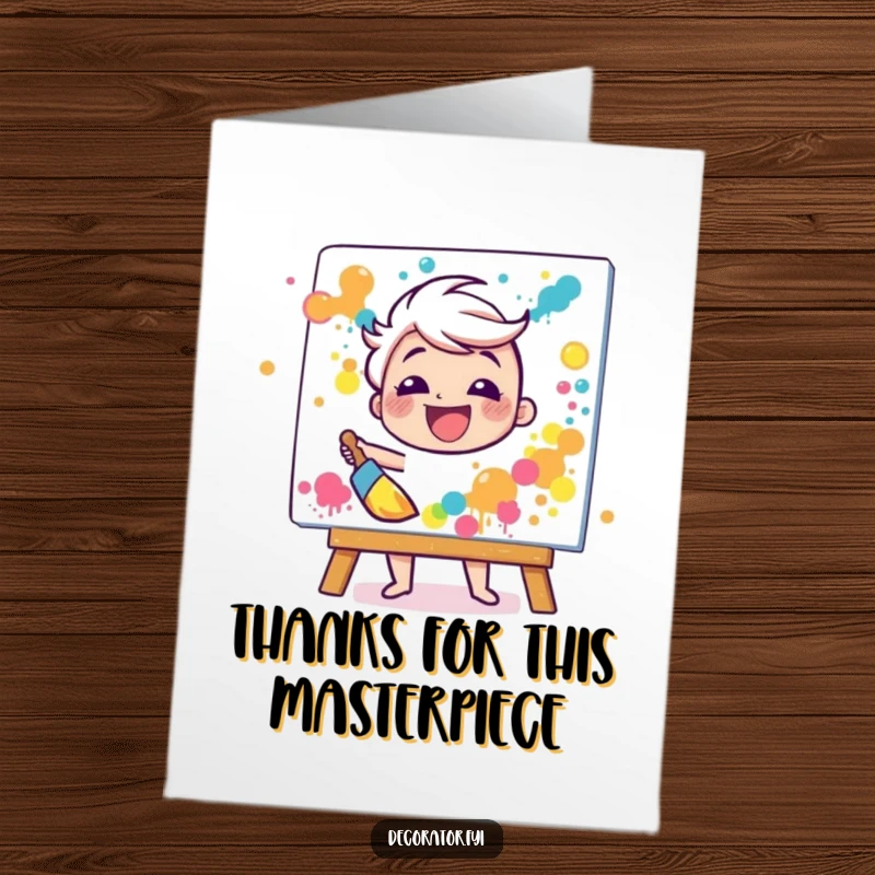 Funny Free Printable Thank You Card: A happy character gleefully splattering paint, a colorful thank you gesture.