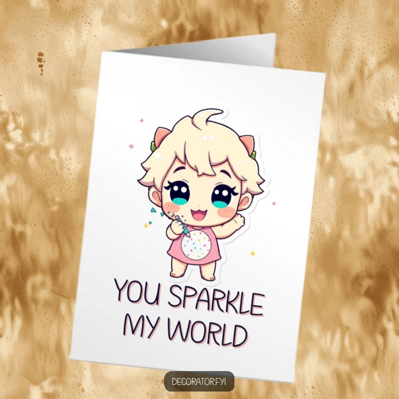 Funny Free Printable Thank You Card: A cheerful character enthusiastically applying glitter to a design, showing sparkly thanks.