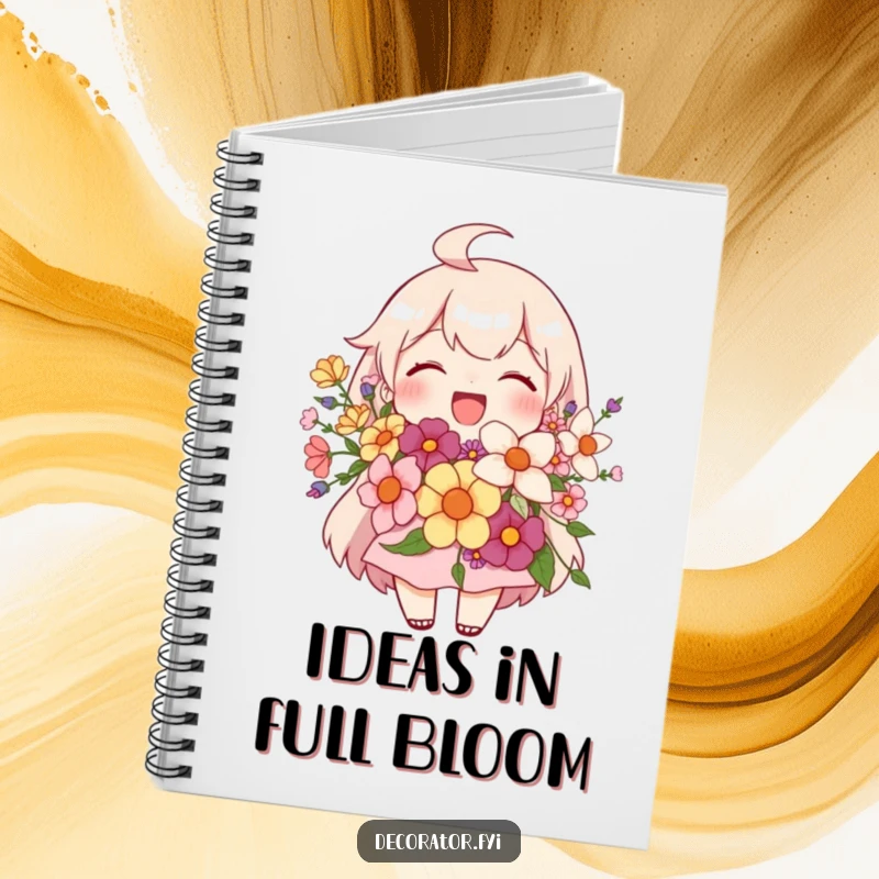 Funny notebook featuring a joyful character proudly displaying a beautiful floral arrangement, perfect for journaling creative ideas.