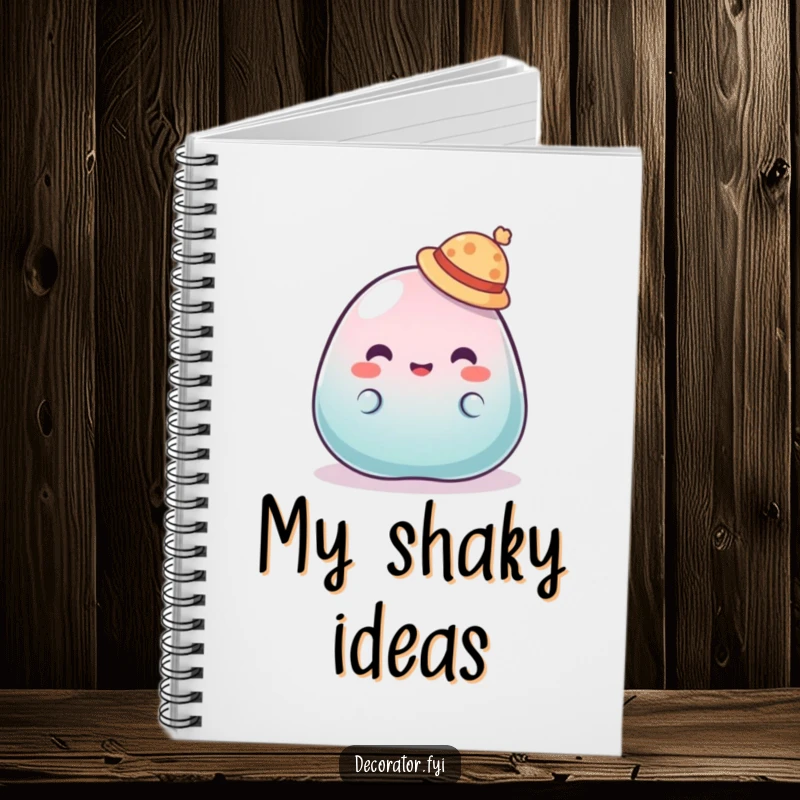 Funny notebook with a wobbly jelly blob comically trying to wear a tiny hat, ideal for notes and silly ideas.