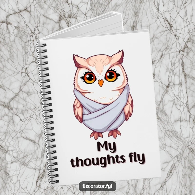 Funny Notebook: A whimsical owl with twinkling eyes drapes soft fabric, designed for humorous note-taking and creative journaling.