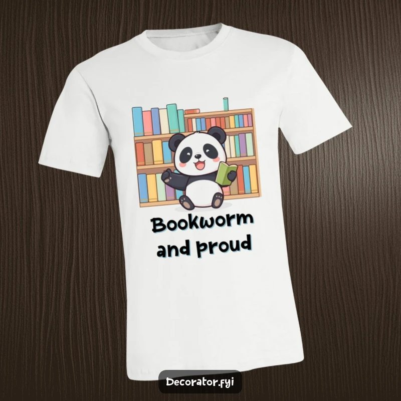 Funny panda t-shirt showcasing a joyful panda arranging books, perfect for book lovers who enjoy humor and organization.