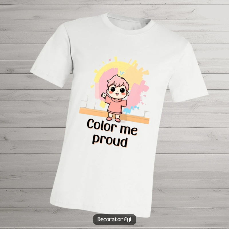 Funny t-shirt showing a cheerful character admiring a freshly painted wall with immense pride, celebrating the humorous satisfaction of home improvement.