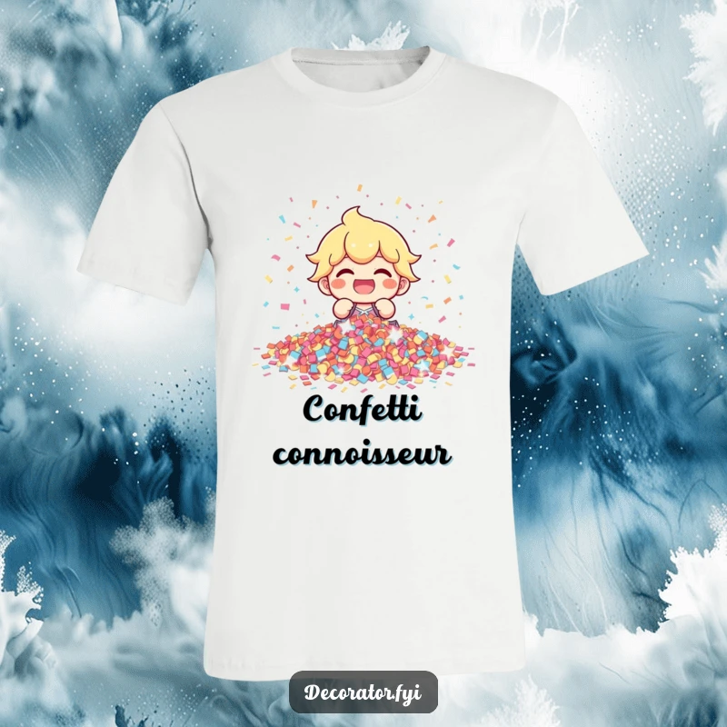 Funny character joyfully scattering shimmering confetti, radiating pure celebration and happiness, perfect for spreading joy, a great funny gift.