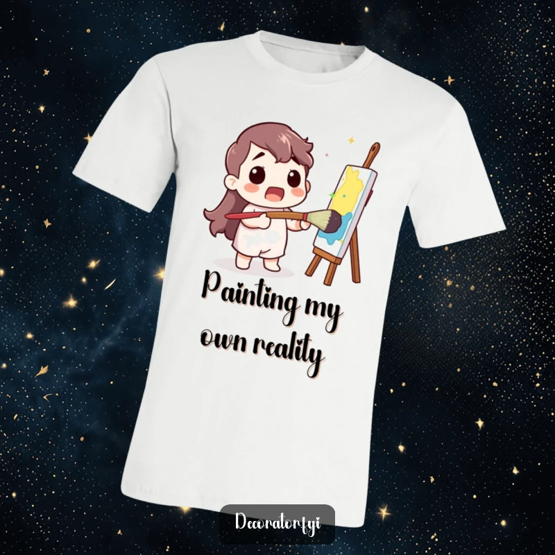 Funny T-Shirt: A surprised character enthusiastically paints with a giant brush, creating a colorful artistic expression.