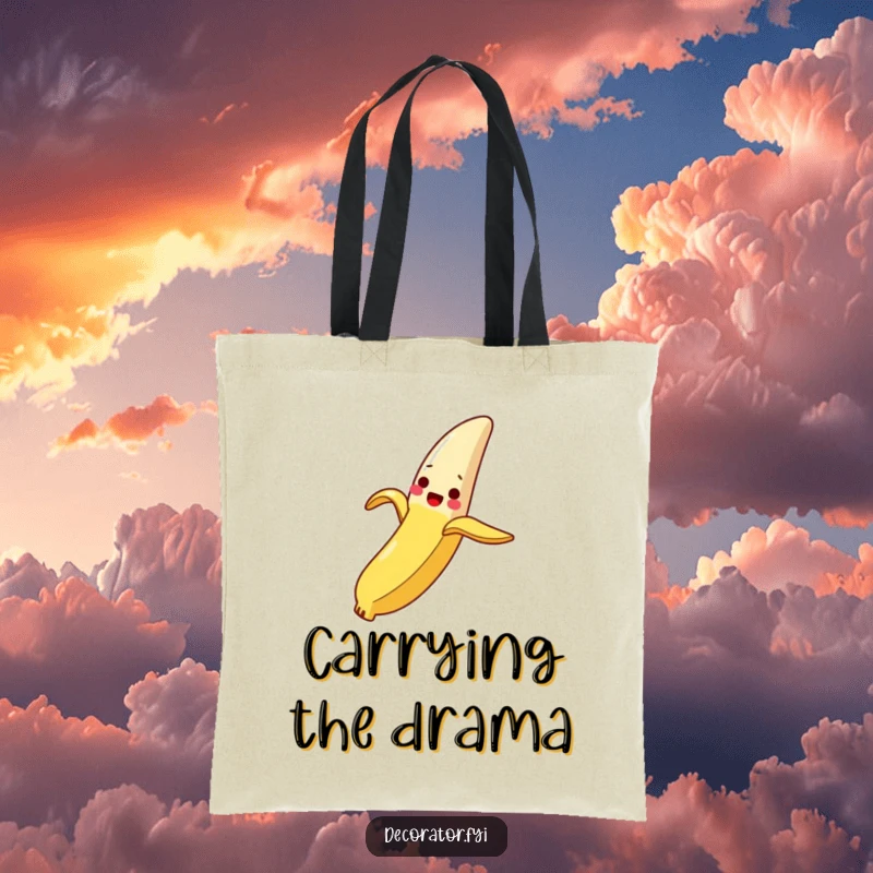 Funny Tote Bag: A delighted banana peel slides down a slippery breadstick, perfect for carrying essentials with humor.