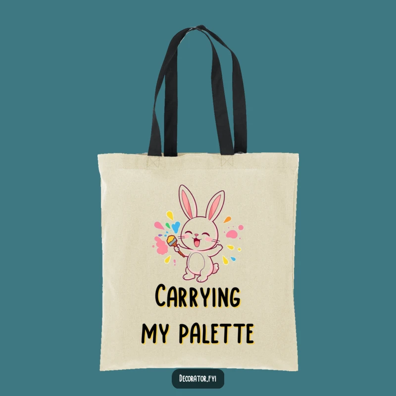 Funny Cute Bunny Painting Tote Bag, Hilarious Artist Accessory, Colorful Bunny Art Bag