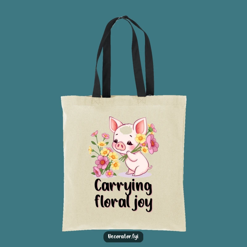 Funny Piglet Flower Tote Bag: Carry Your Essentials with This Blooming Friend!