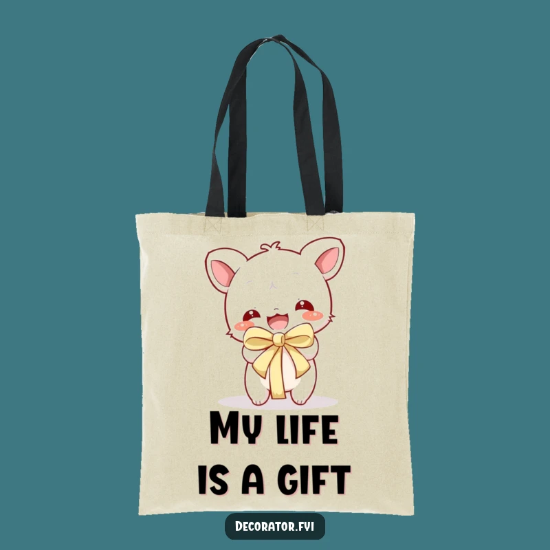 Funny Tote Bag: Playful Character Unwrapping Gift, Stylish & Hilarious Bag for Shoppers